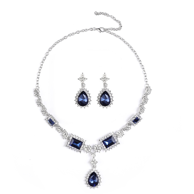 Stylish Artificial Gemstone Necklace and Earrings Set Clavicle Chain