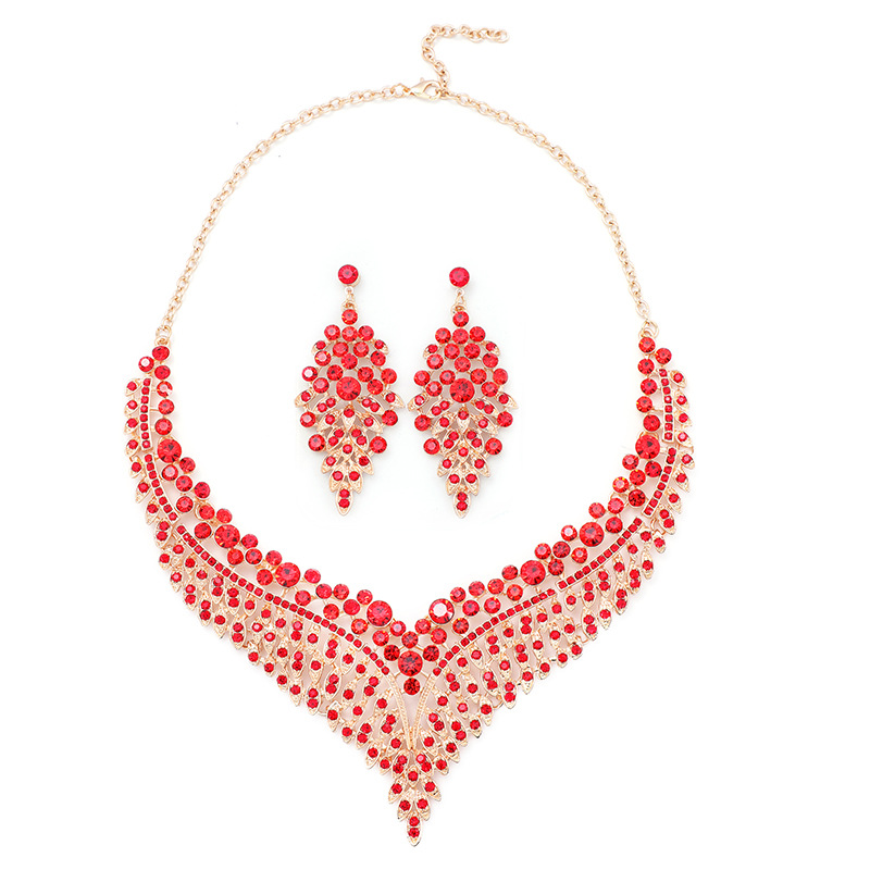 Retro exaggerated temperament crystal gemstone short necklace and earrings set