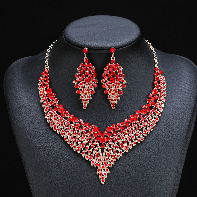 Retro exaggerated temperament crystal gemstone short necklace and earrings set