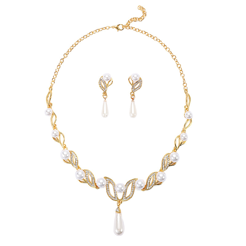 Pearl Necklace Earring Set Women's Fashion Temperament Alloy Drop Shape