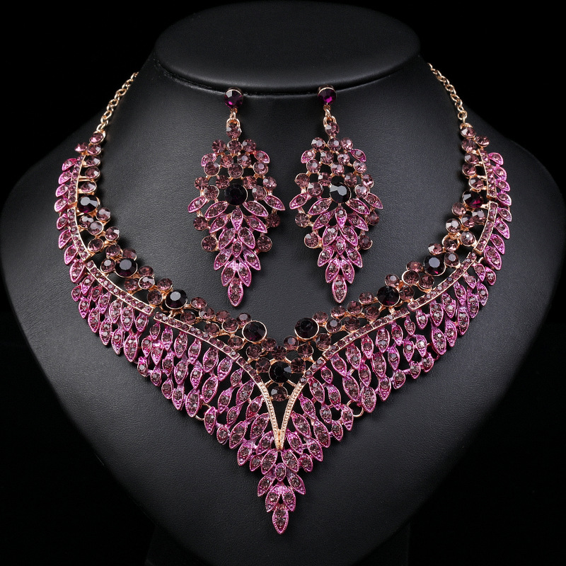 Retro style exquisite design banquet dress colorful oil dripping necklace set