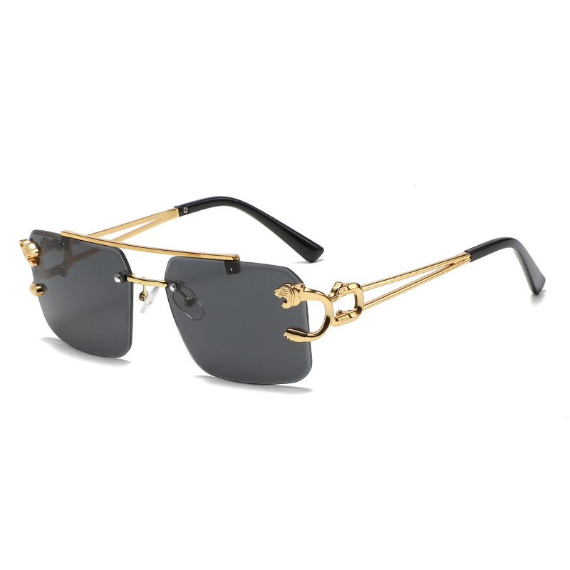 Double beam cut edge leopard head sunglasses trendy wear sunglasses