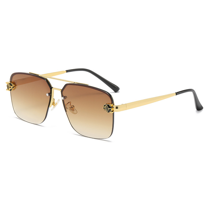 Square Double Bridge Sunglasses Retro Leopard Head Metal Sunglasses
